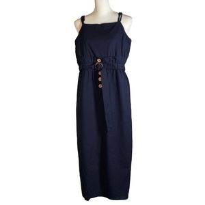 Blashe Navy Sweetheart Neck Belted Large Buttons Waist Front Sleeveless Dress L